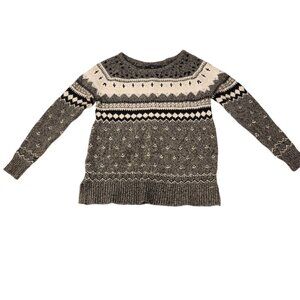 Womens American Eagle Fair‎ Isle Sweater Gray Black White Nordic Pattern Small